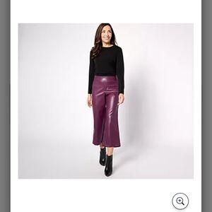 Elegant Purple Women's Faux Leather Pants. Crop Length Flair
